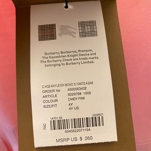 Authentic toddler Burberry Dress 4y NWT